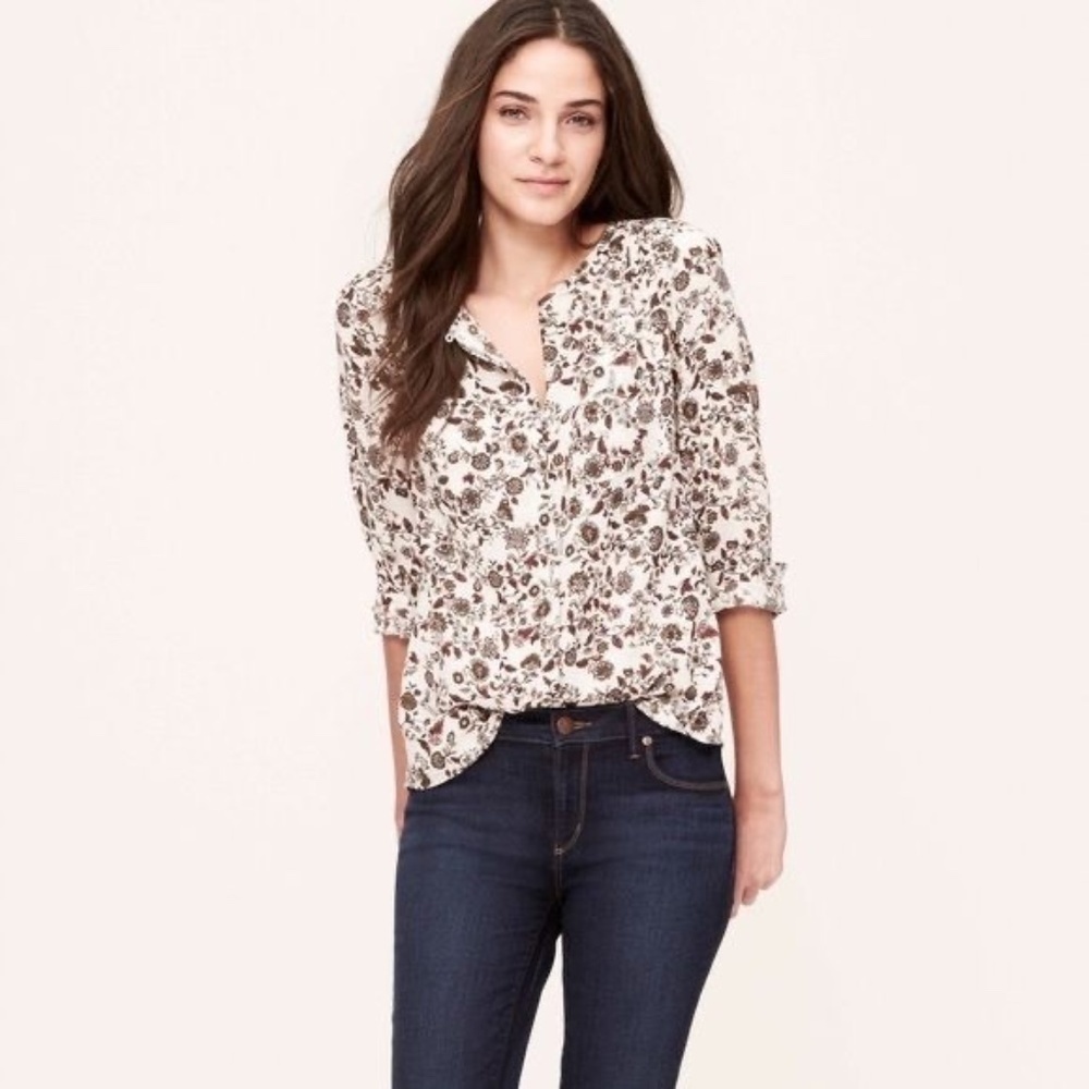 Ann Taylor Loft Autumn Floral Button Down Shirt Nwot
